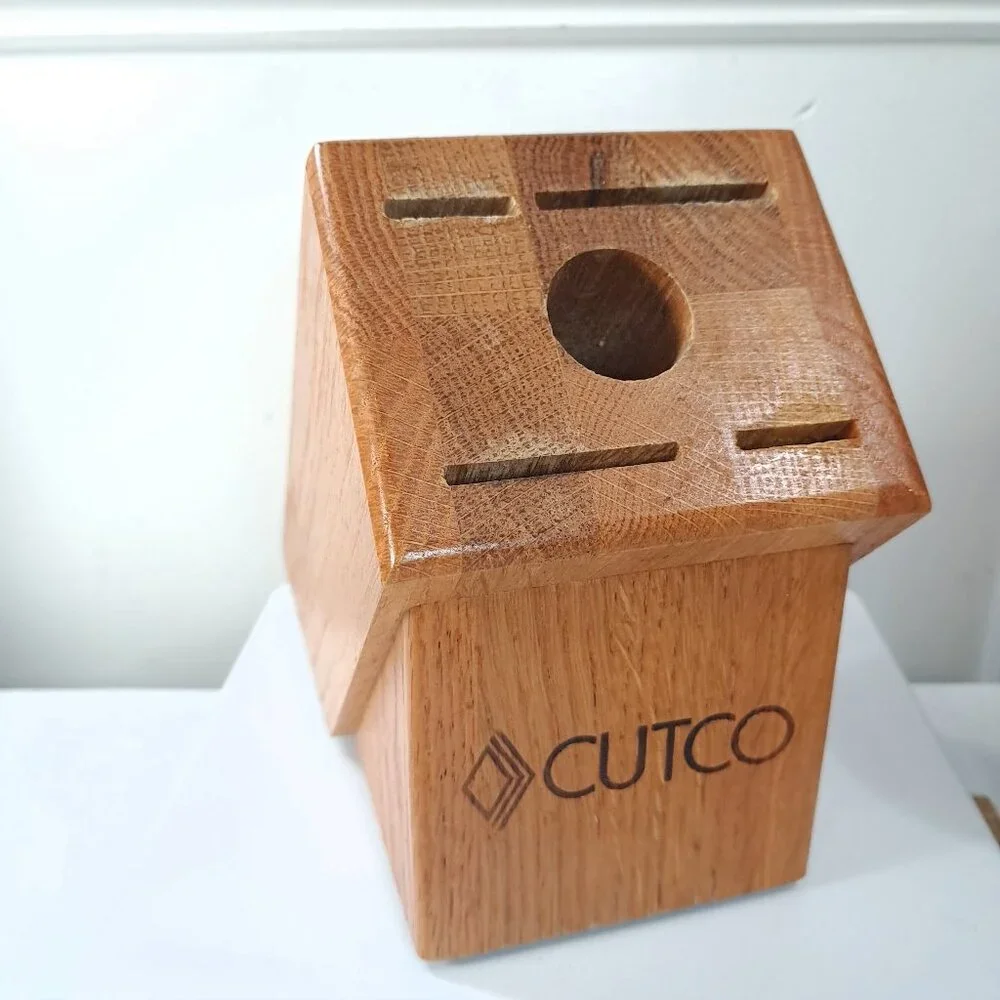 Vintage Cutco 5 Slot Knife Block Holder Wooden Wood Honey Oak‎ knives